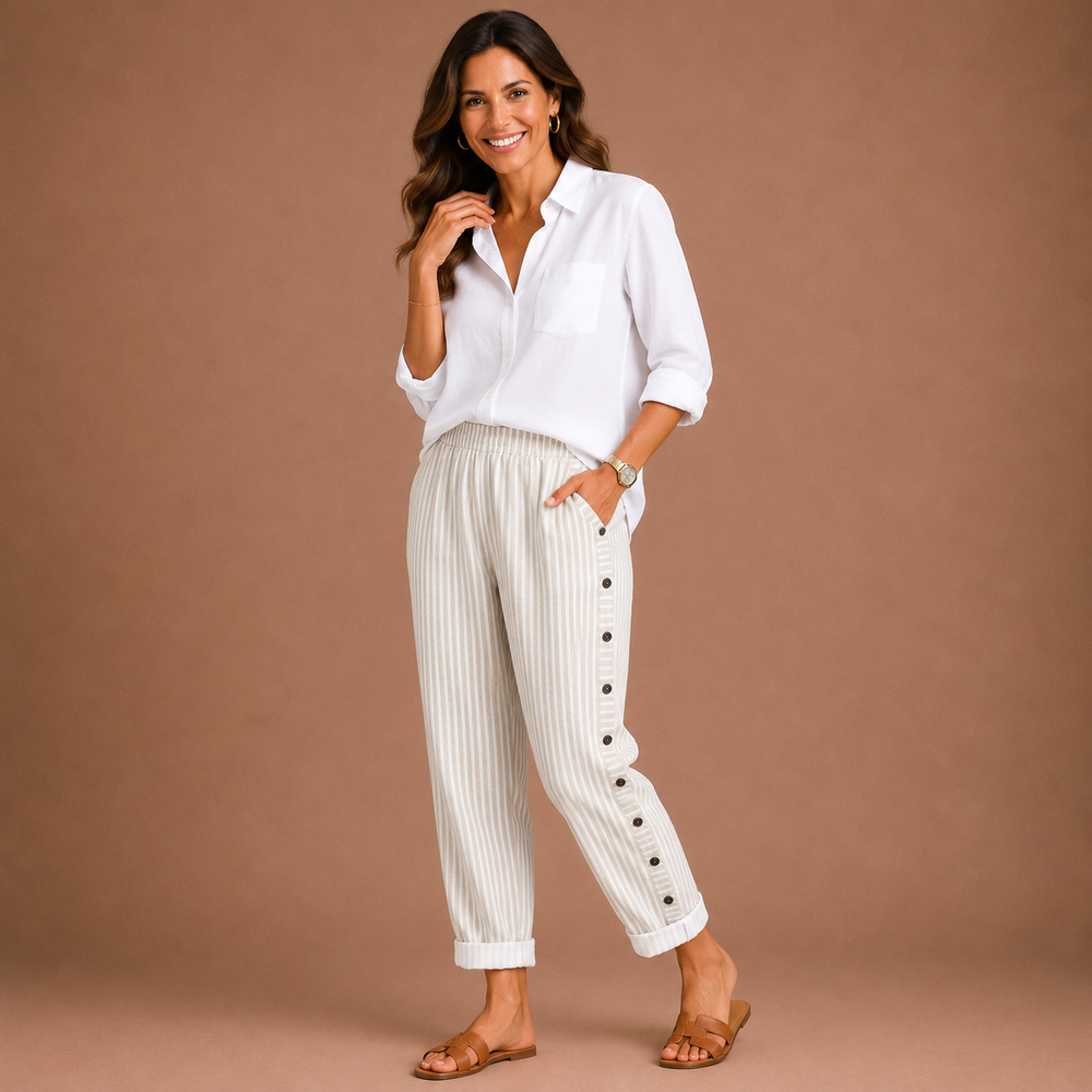 CAITLIN | Stylish Striped Button Pants