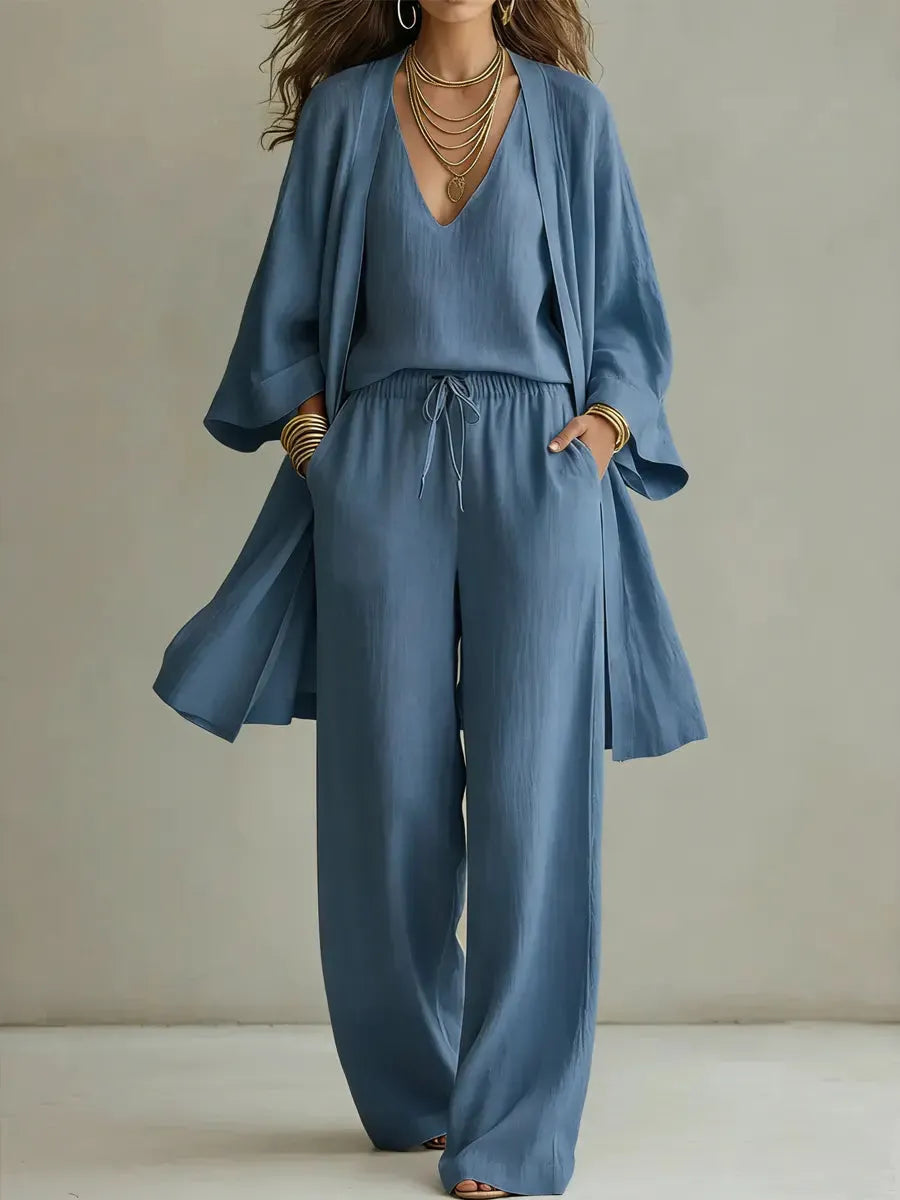 MELANIE- Women's minimalist wide-leg pants three-piece set