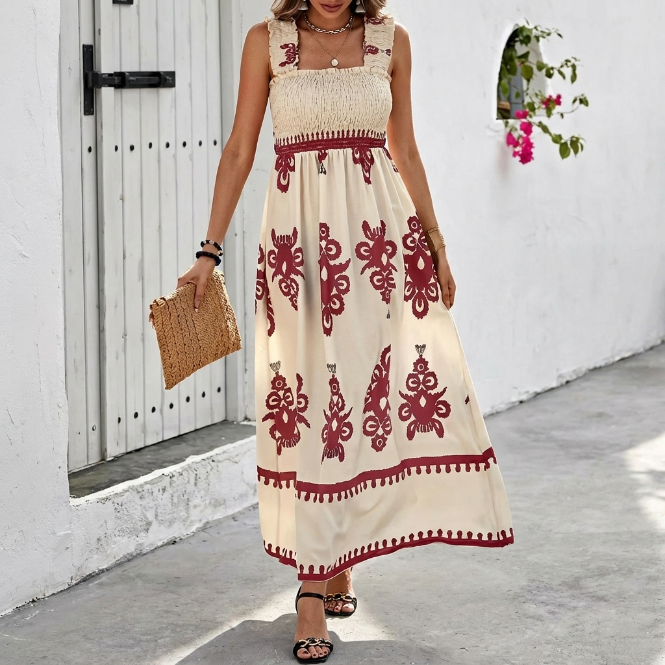 Alba | Bohemian Maxi Dress with Square Neckline