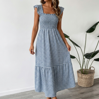 Vera | Maxi plaid dress with square neckline