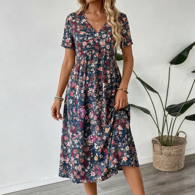 Bea | Floral Summer Dress with V-Neck