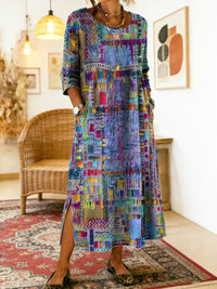 Manuela | Printed Dress with Ethnic Patchwork