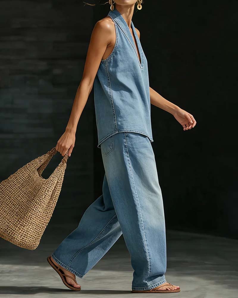 Martina | Long Fluid Suit V-Neck