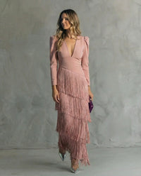 Chiara | Elegant Dress with Fringe Sleeves
