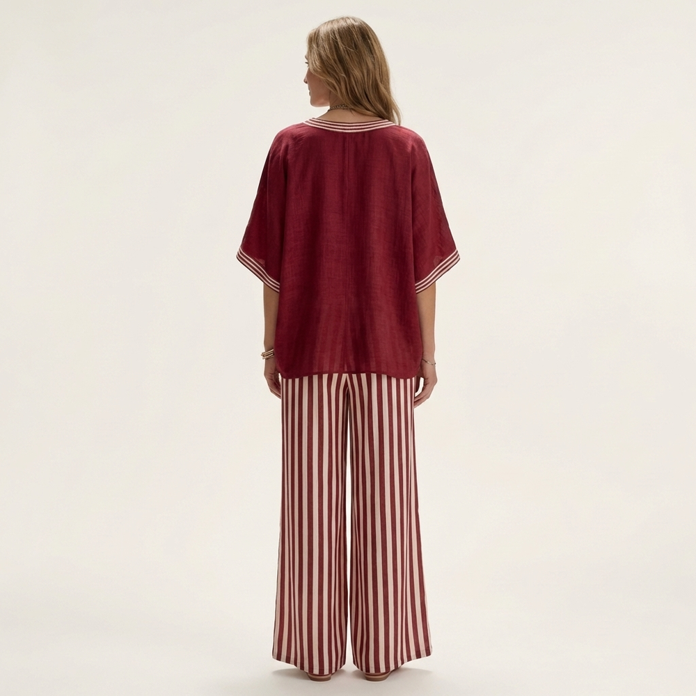Juliana | V-Neck Varsity Top & Stripe Wide-Leg Set