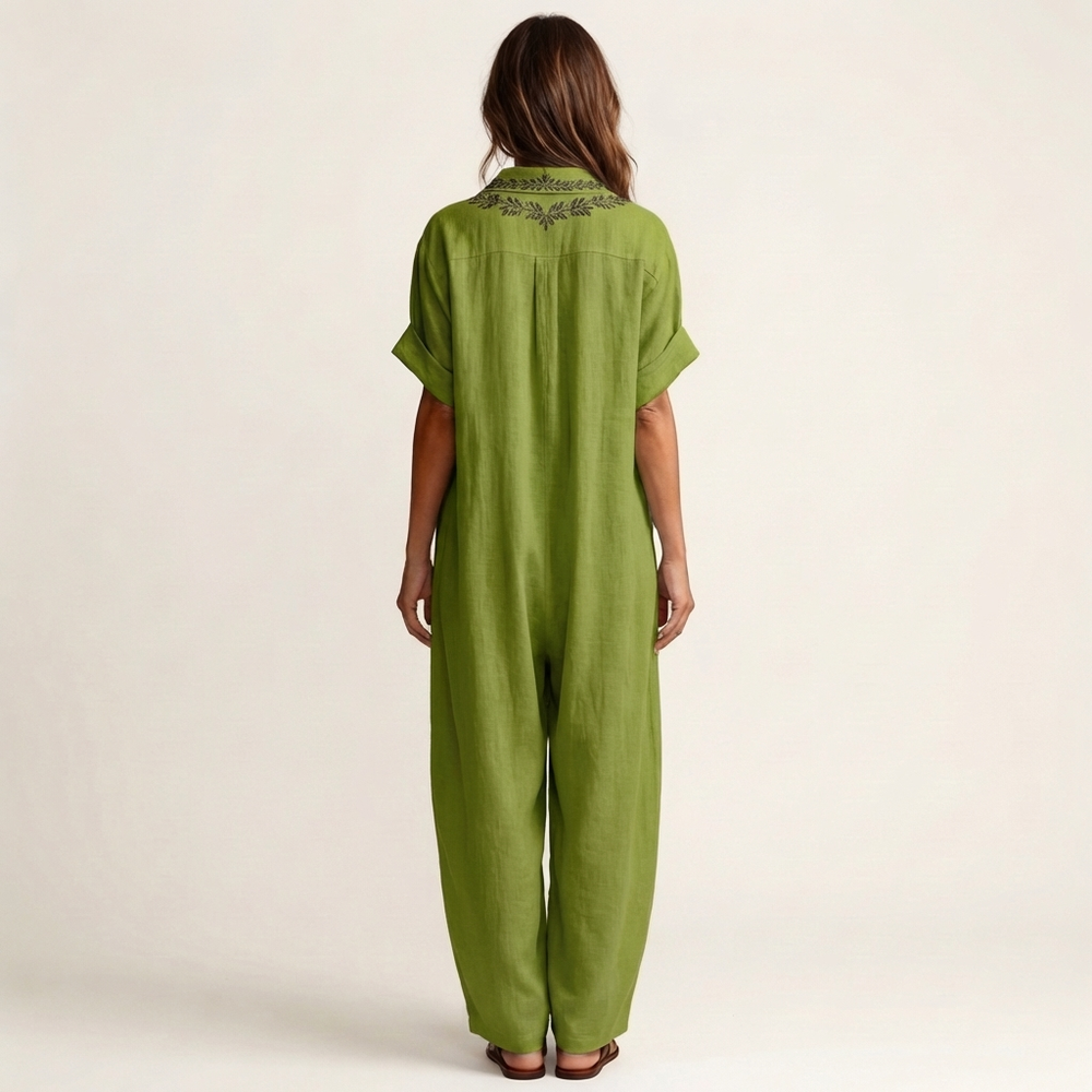Amarina | Embroidered V-Neck Collar Maxi Dress