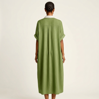 Kamira | Contrast-Collar Button-Front Short-Sleeve Maxi Shirt Dress