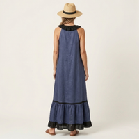 Mayline | Sleeveless Ruffle-Neck Contrast-Trim Maxi Dress