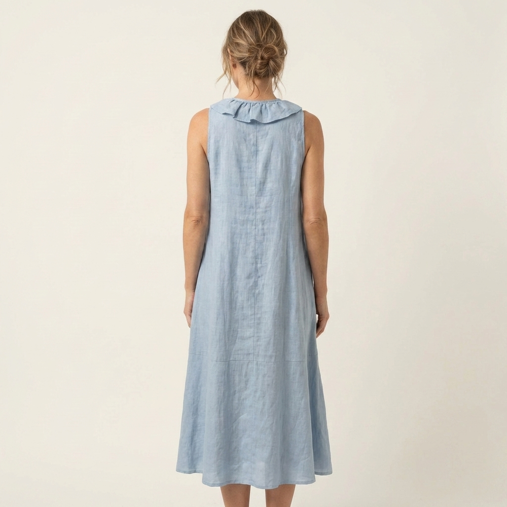 Vicky | Ruffle-Front V-Neck Sleeveless Linen Maxi Dress