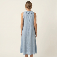 Vicky | Ruffle-Front V-Neck Sleeveless Linen Maxi Dress