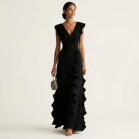 Nellyana | Wrap-Style V-Neck Flutter-Sleeve Cascading Ruffle Maxi Dress