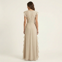 Nellyana | Wrap-Style V-Neck Flutter-Sleeve Cascading Ruffle Maxi Dress