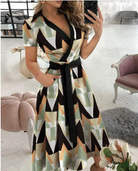 Rita | Geometric Midi Dress with V-Neck