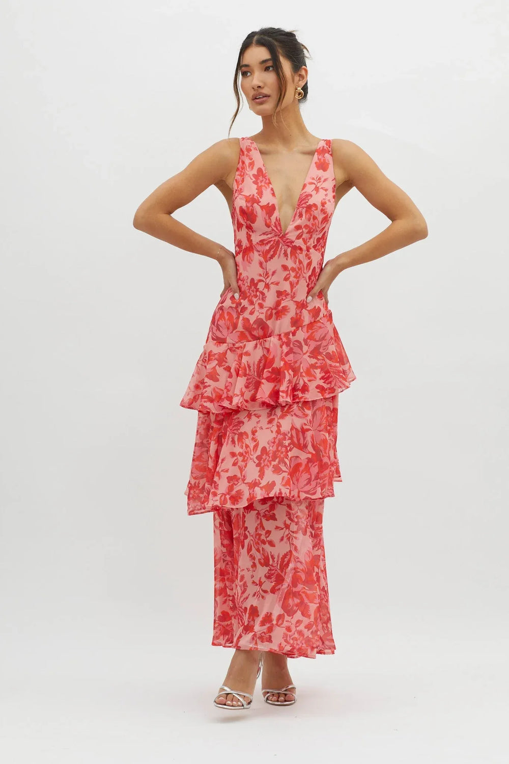 Maya | Long Floral Dress with Ruffles