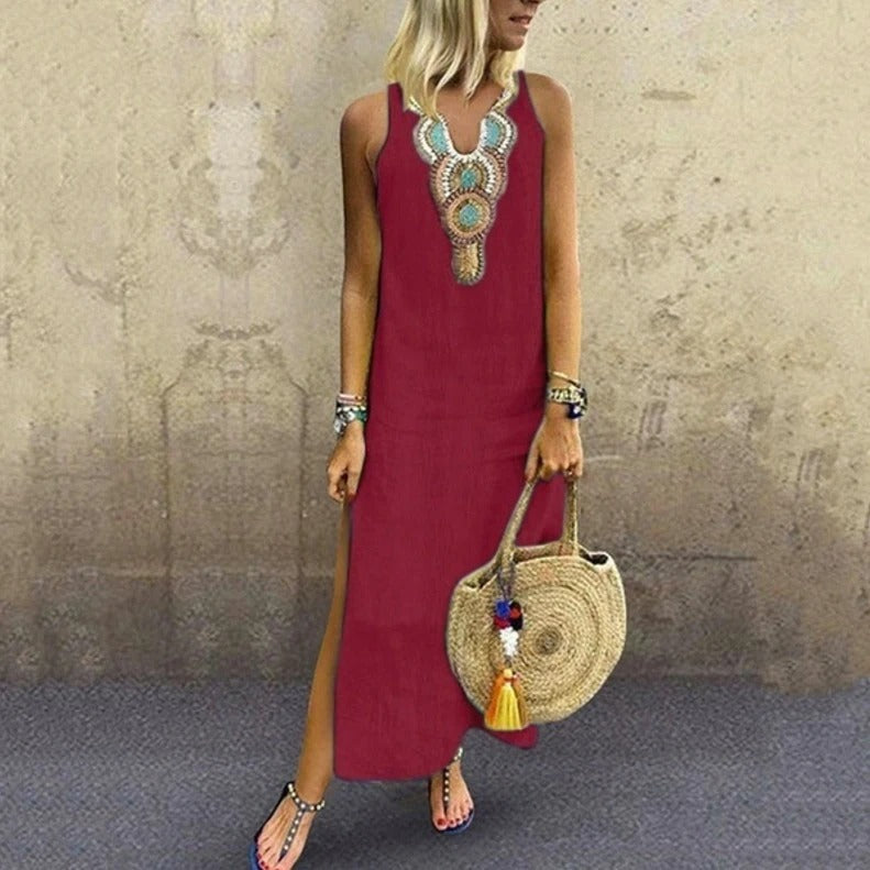 Nerea | Bohemian Maxi Dress with V-Neck