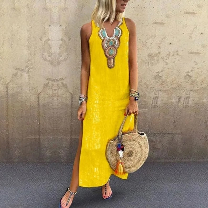 Nerea | Bohemian Maxi Dress with V-Neck