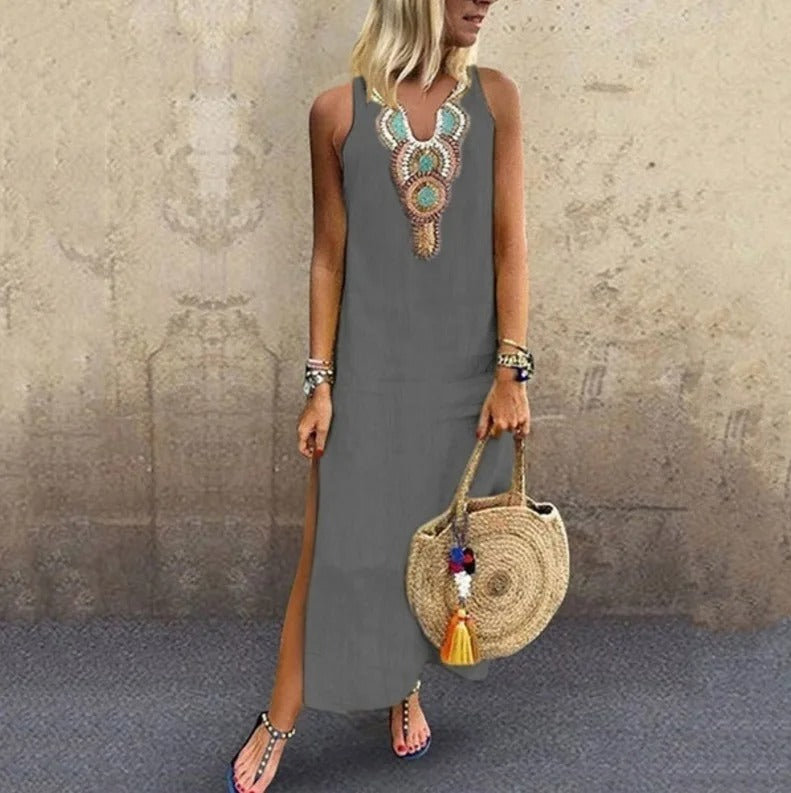 Nerea | Bohemian Maxi Dress with V-Neck