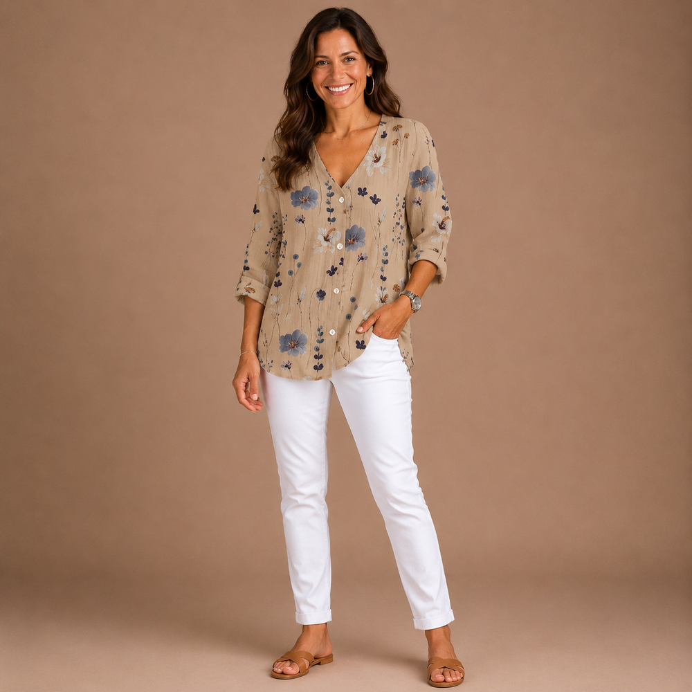 JOANNE | Printed Button Tunic Top