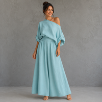 LISA | Soft Off-Shoulder Top and Tapered Pants Set