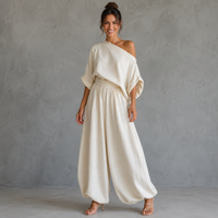 LISA | Soft Off-Shoulder Top and Tapered Pants Set