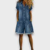 Sofía | Denim-Look Cotton Short Vintage Overalls