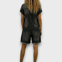 Sofía | Denim-Look Cotton Short Vintage Overalls