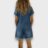 Sofía | Denim-Look Cotton Short Vintage Overalls
