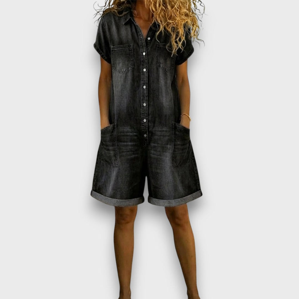 Sofía | Denim-Look Cotton Short Vintage Overalls